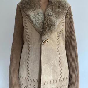 Beautiful genuine leather suede knit coat REAL FUR